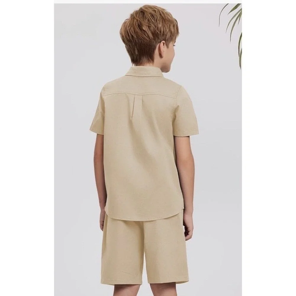 BLBean Cotton Shirt Short Set Boys 14 Khaki NWT 2-Piece Outfit C927